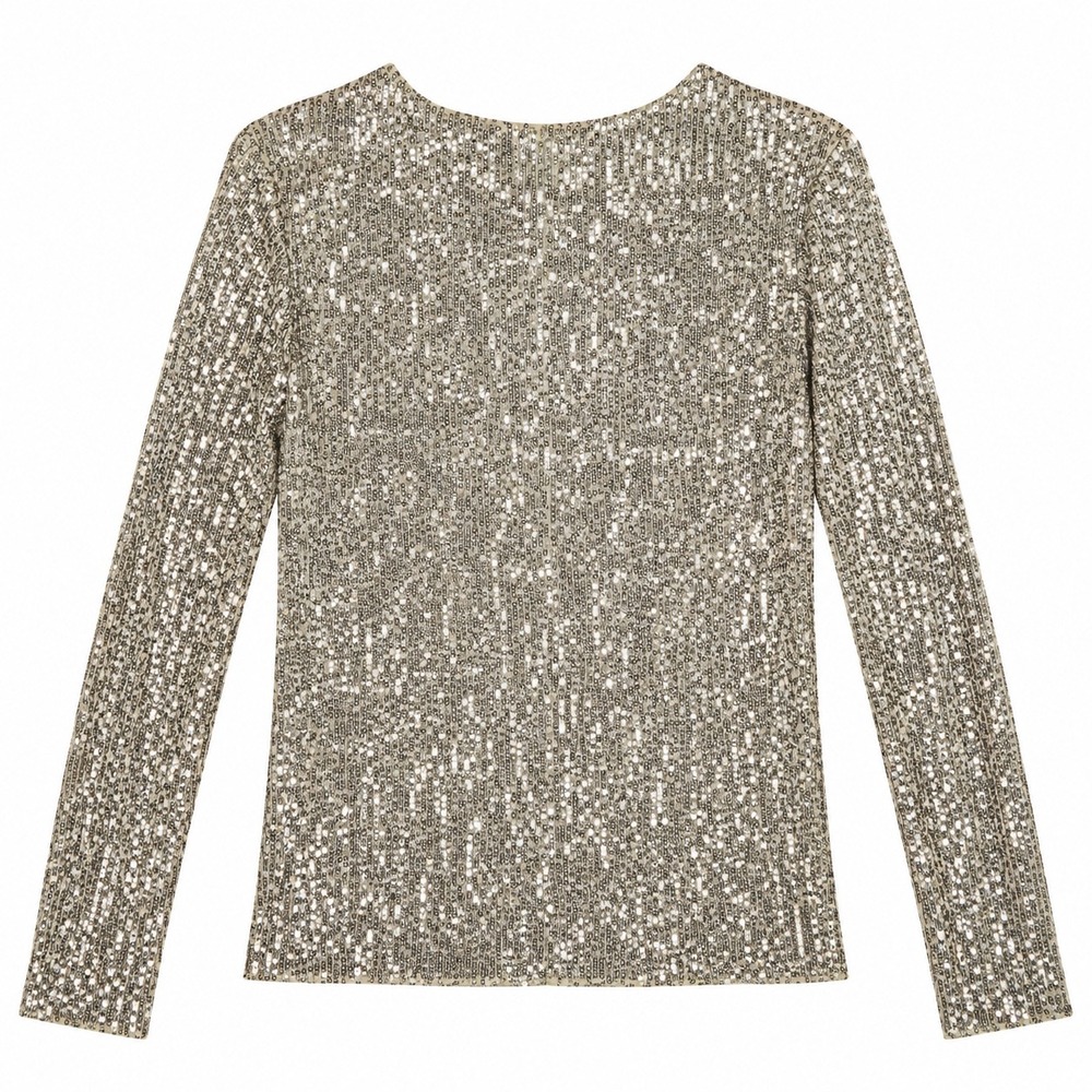 Intimately Free People Sequin Top Champagne Gold Long Sleeve Mesh Blouse M - Picture 2 of 7